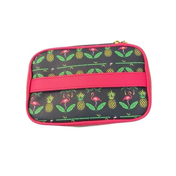 Dabney Lee Large Cosmetic Makeup Travel Bag Flamingo Pineapple Zips with Handle - Picture 4 of 5